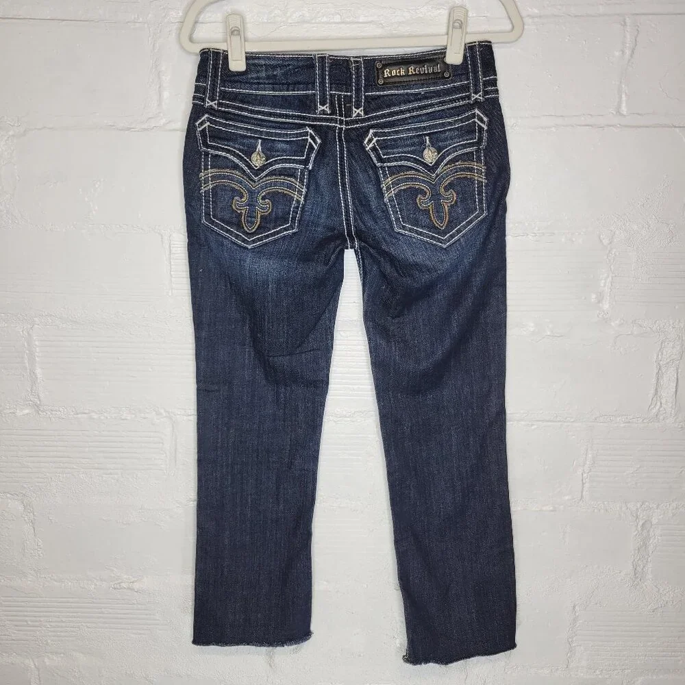 Rock Revival Women's Size 29 Jeans Debbie Straight Raw Hem Crop